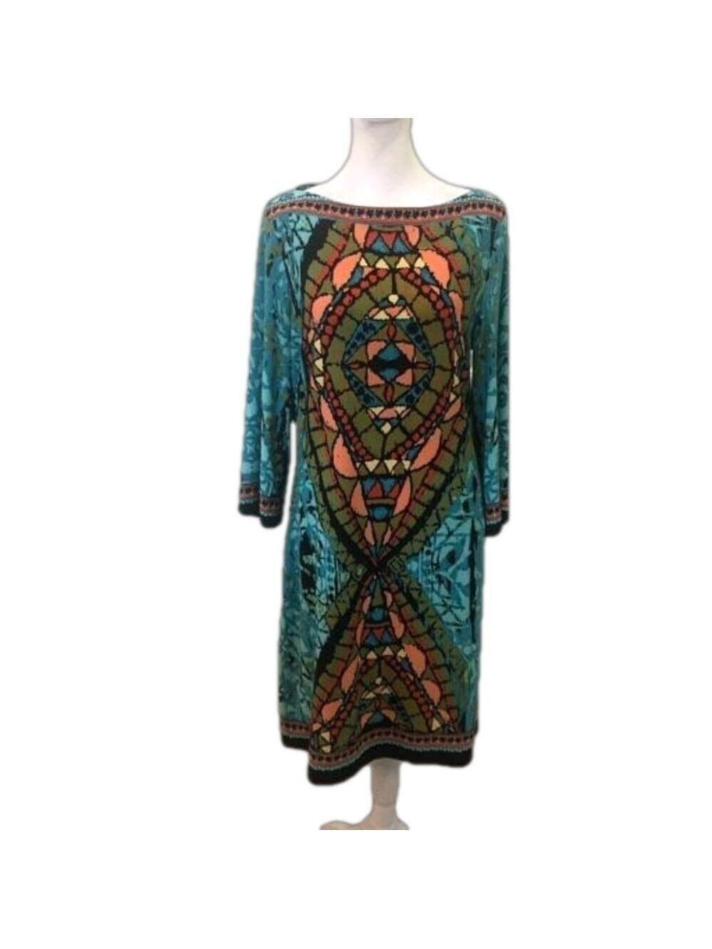 eci New York Size 10 shift dress bright colorful stained glass artsy art to wear